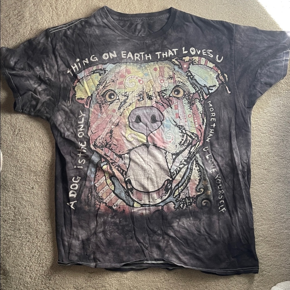 Gray Tie-Dye Dog Graphic T-Shirt